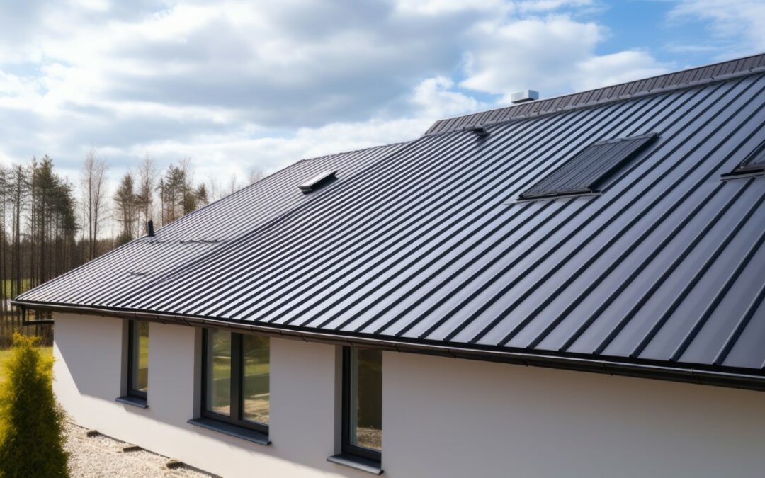 Corrugated metal roof installed in a modern house, view from outdoors